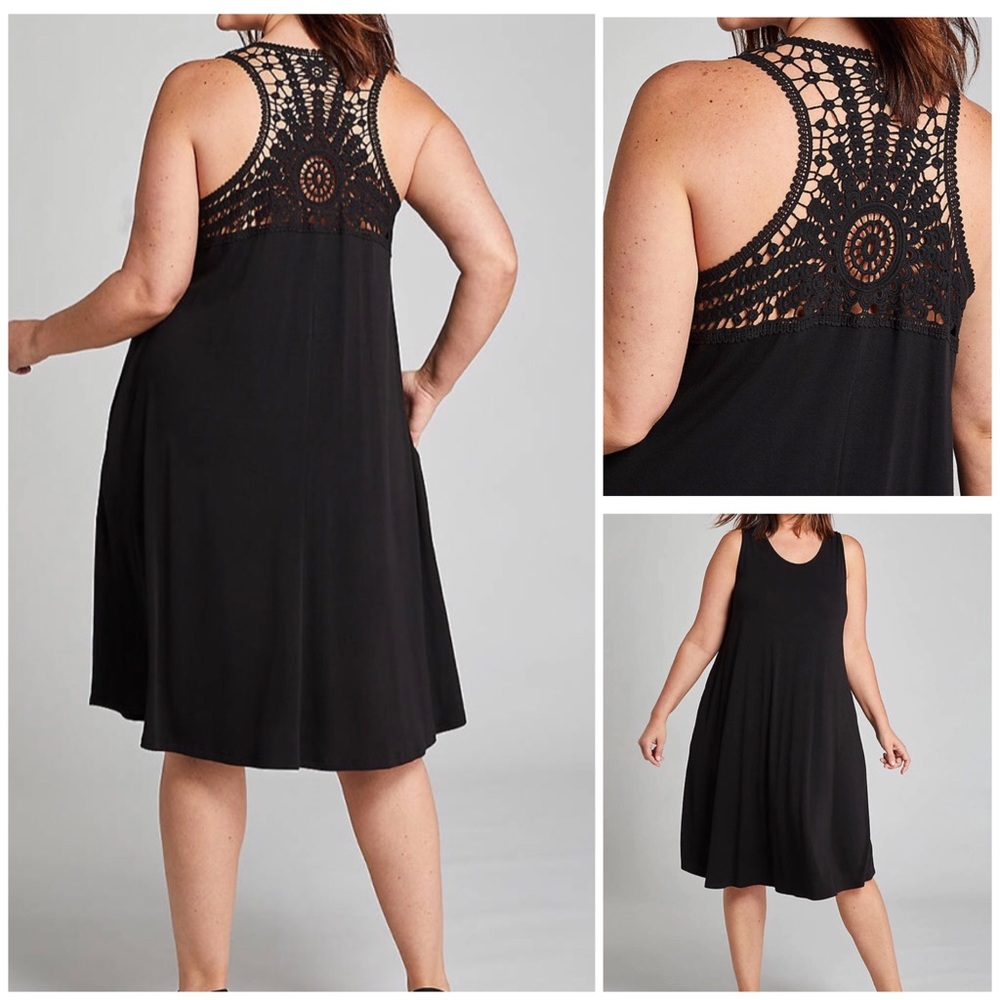 Lane Bryant Black Sleeveless Crochet Back Dress 16